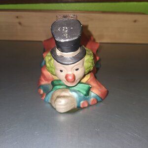 Vintage Hand-Painted Clown Tape Dispenser with Top Hat & Colorful Outfit